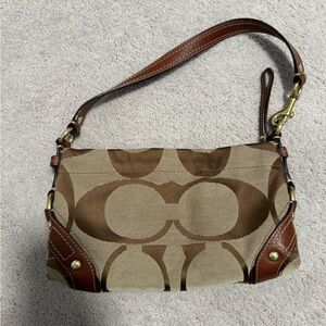 Coach Signature Canvas Shoulder Bag in Beige and Brown